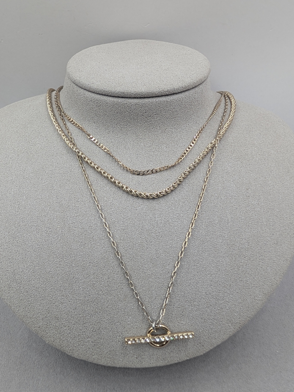 J.Crew Gold-Tone Multi-Strand Layered Crystal Toggle Pendant Necklace M193